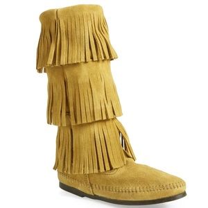 Leather fringe boots LIKE NEW